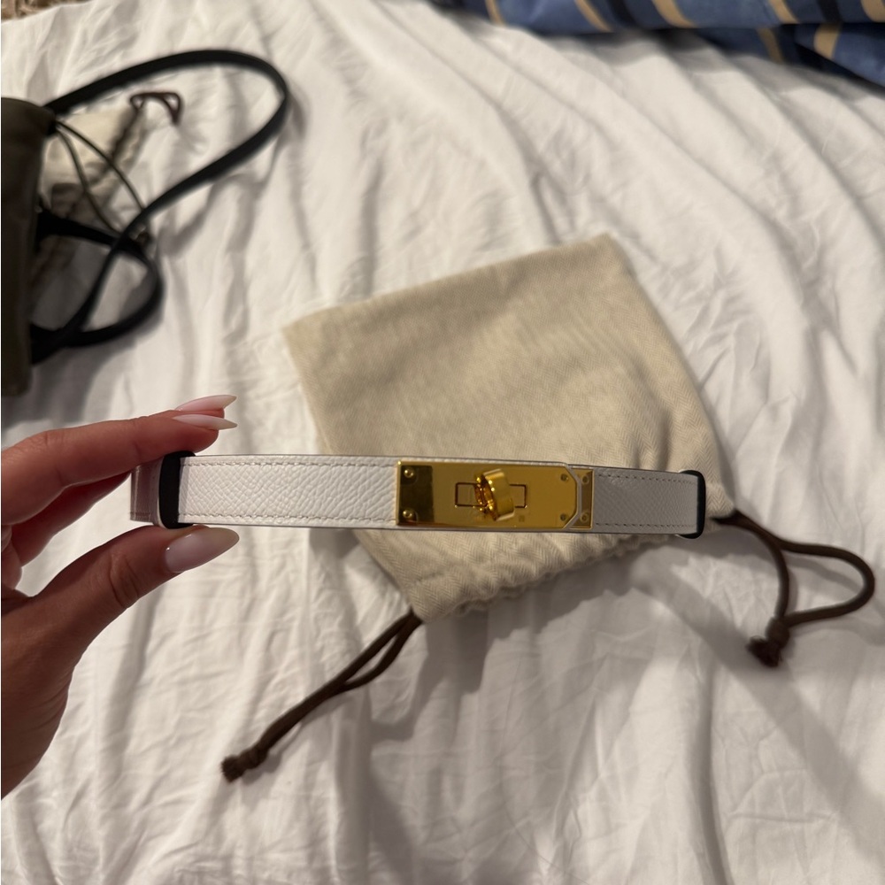 Hermes White and Gold Kelly Belt